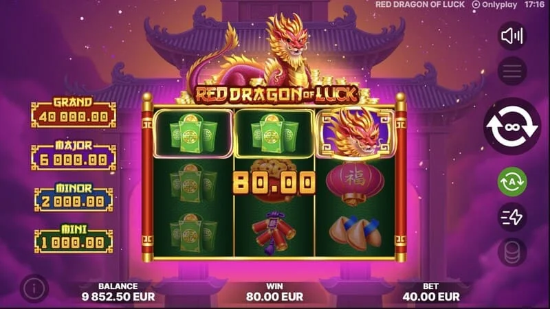 Red Dragon of Luck - pagpapakita ng mga icon na may mga halaga sa base game